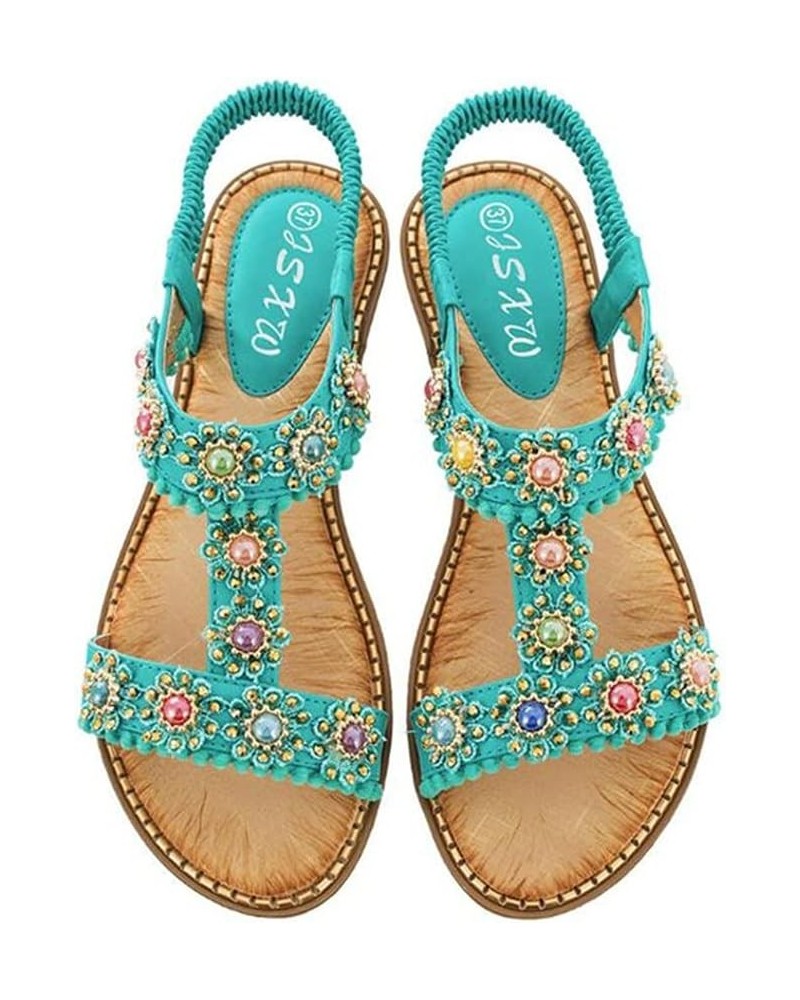 Bohemian Casual Women Sandals2021 Fashion Women Round Toe Crystal Flat Bottom Beach Shoes 10 Green $16.92 Sandals