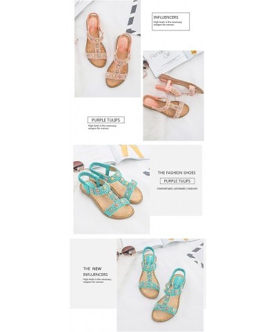 Bohemian Casual Women Sandals2021 Fashion Women Round Toe Crystal Flat Bottom Beach Shoes 10 Green $16.92 Sandals