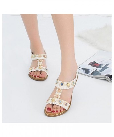 Bohemian Casual Women Sandals2021 Fashion Women Round Toe Crystal Flat Bottom Beach Shoes 10 Green $16.92 Sandals