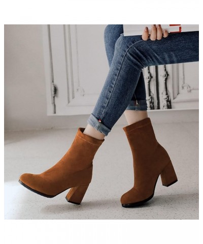 Women Block Heel Stretch Boots Women Round Toe Stretch Boots Women Evening Suede Dress Ankle Boots Brown $24.07 Boots