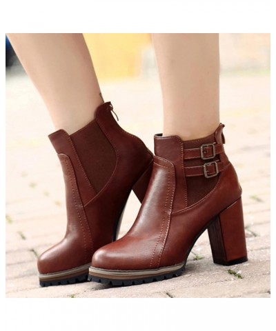 Ankle Boots for Women Low Heel Round Toe Wide Width Booties Women's Ankle Booties Lace Up Womens Leather Dark Brown Ankle Boo...