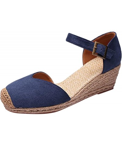 Summer Bohemian Denim Fisherman Shoes Women Wedge Vintage High Heel Woven Platform Women Sandals Womens Go Walk Slip on Blue ...