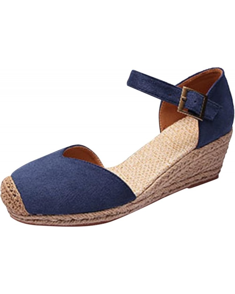 Summer Bohemian Denim Fisherman Shoes Women Wedge Vintage High Heel Woven Platform Women Sandals Womens Go Walk Slip on Blue ...