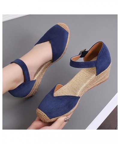 Summer Bohemian Denim Fisherman Shoes Women Wedge Vintage High Heel Woven Platform Women Sandals Womens Go Walk Slip on Blue ...