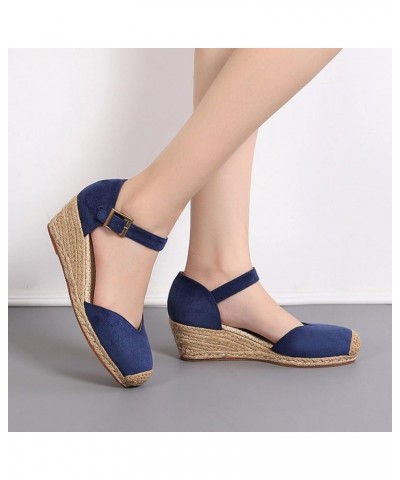 Summer Bohemian Denim Fisherman Shoes Women Wedge Vintage High Heel Woven Platform Women Sandals Womens Go Walk Slip on Blue ...