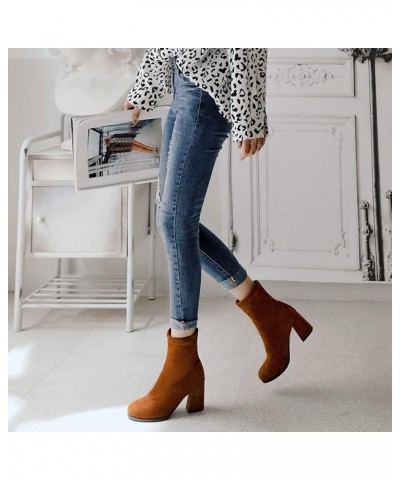 Women Block Heel Stretch Boots Women Round Toe Stretch Boots Women Evening Suede Dress Ankle Boots Brown $24.07 Boots