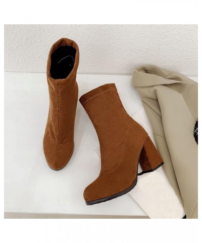 Women Block Heel Stretch Boots Women Round Toe Stretch Boots Women Evening Suede Dress Ankle Boots Brown $24.07 Boots