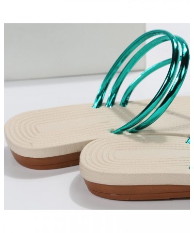 Ladies Fashion Summer Solid Color Leather Rhinestone Toe Straw Woven Flat Slippers Womens Sandals Dressy Green 7 $11.00 Sandals