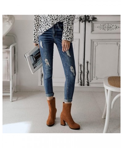 Women Block Heel Stretch Boots Women Round Toe Stretch Boots Women Evening Suede Dress Ankle Boots Brown $24.07 Boots