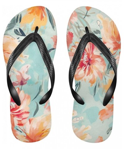 Flip Flop Sandals for Men Teen Women - Teal Florals Flowers Beach Shoes Waterproof Outdoor Summer Beach Slippers 4-5 Women/3-...