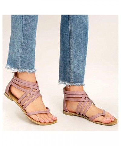 Flip Flops for Women,Boho Casual Flat Ankle T Strap Thong Elastic Flip Flops Beach Shoes Sandal Pink $9.58 Sandals