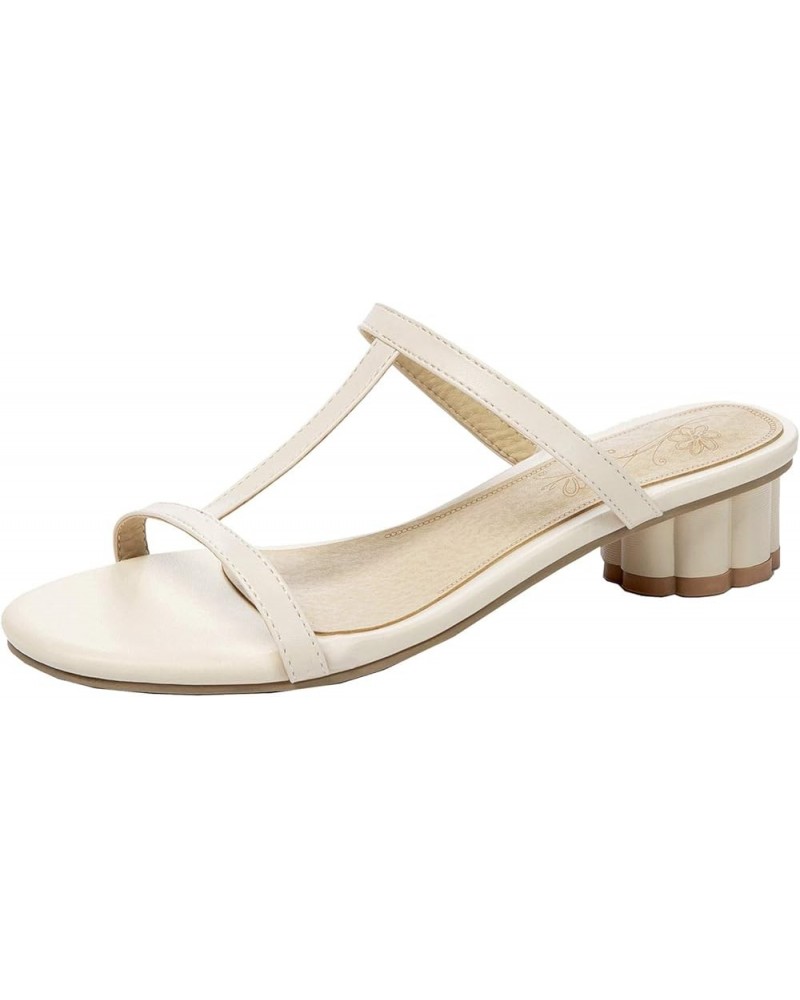 Women's Heeled Sandals Slippers with T-Strap and Block Heel for Summer Beige $27.92 Sandals