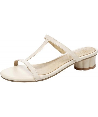 Women's Heeled Sandals Slippers with T-Strap and Block Heel for Summer Beige $27.92 Sandals