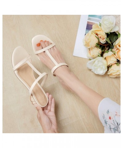 Women's Heeled Sandals Slippers with T-Strap and Block Heel for Summer Beige $27.92 Sandals