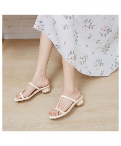 Women's Heeled Sandals Slippers with T-Strap and Block Heel for Summer Beige $27.92 Sandals