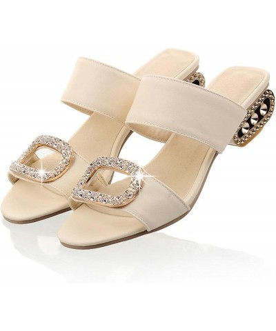 Ladies Chunky Heel Rhinestone Summer Sandals Low Heel Square Root Ladies Slippers Orange,beige 38 $29.05 Sandals