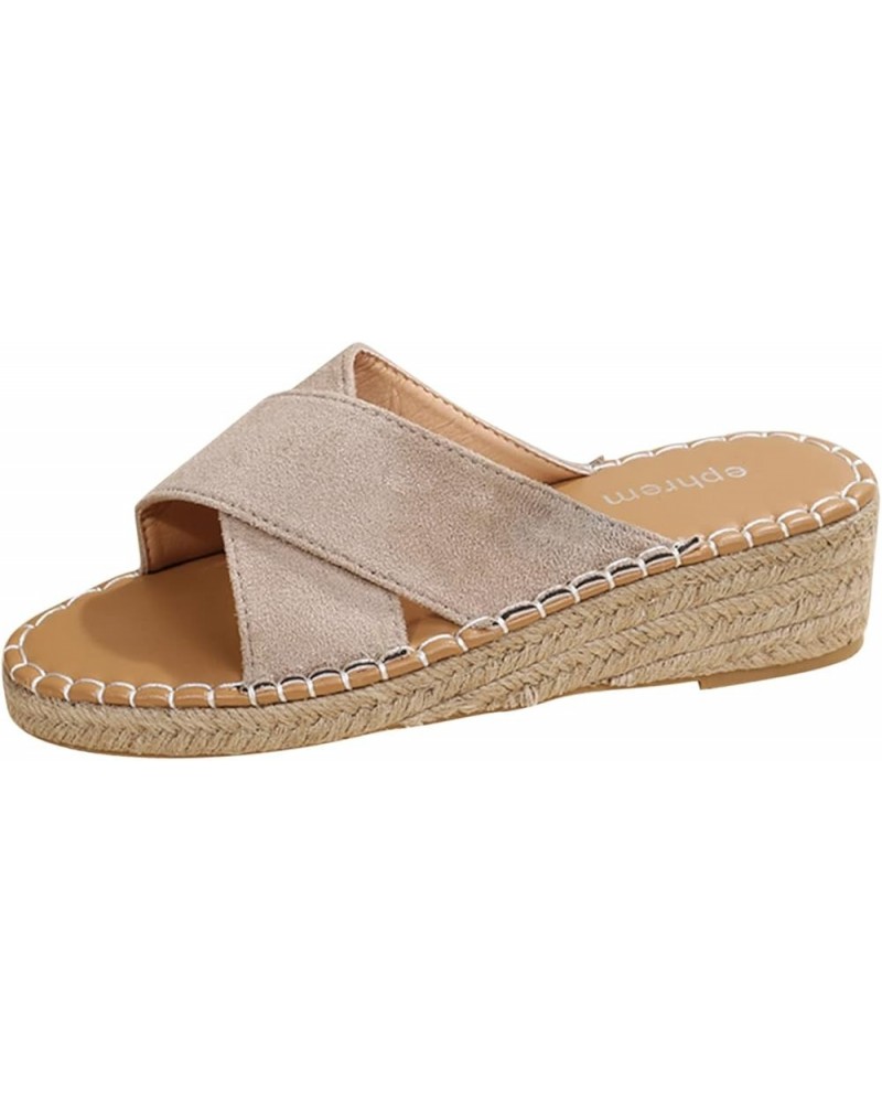 Sandals for Women Casual Summer Platform Espadrille High Heel Sandals 2022 Casual Sandals Shoes Open Toe Roman Shoes a1 Beige...