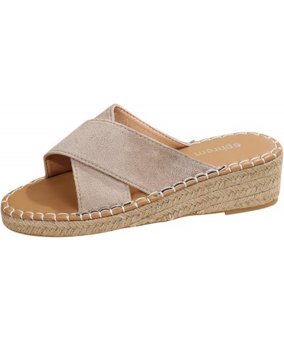 Sandals for Women Casual Summer Platform Espadrille High Heel Sandals 2022 Casual Sandals Shoes Open Toe Roman Shoes a1 Beige...