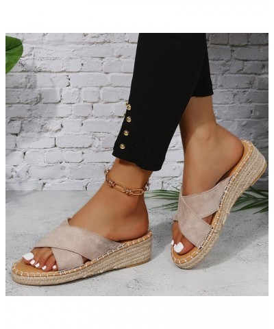 Sandals for Women Casual Summer Platform Espadrille High Heel Sandals 2022 Casual Sandals Shoes Open Toe Roman Shoes a1 Beige...