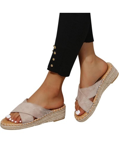 Sandals for Women Casual Summer Platform Espadrille High Heel Sandals 2022 Casual Sandals Shoes Open Toe Roman Shoes a1 Beige...