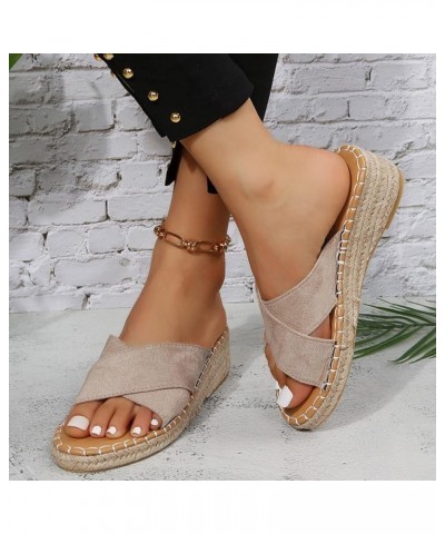 Sandals for Women Casual Summer Platform Espadrille High Heel Sandals 2022 Casual Sandals Shoes Open Toe Roman Shoes a1 Beige...