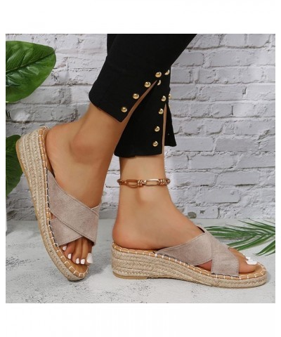 Sandals for Women Casual Summer Platform Espadrille High Heel Sandals 2022 Casual Sandals Shoes Open Toe Roman Shoes a1 Beige...