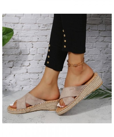 Sandals for Women Casual Summer Platform Espadrille High Heel Sandals 2022 Casual Sandals Shoes Open Toe Roman Shoes a1 Beige...