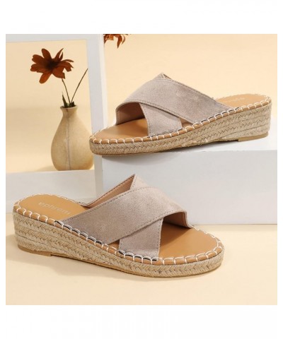 Sandals for Women Casual Summer Platform Espadrille High Heel Sandals 2022 Casual Sandals Shoes Open Toe Roman Shoes a1 Beige...