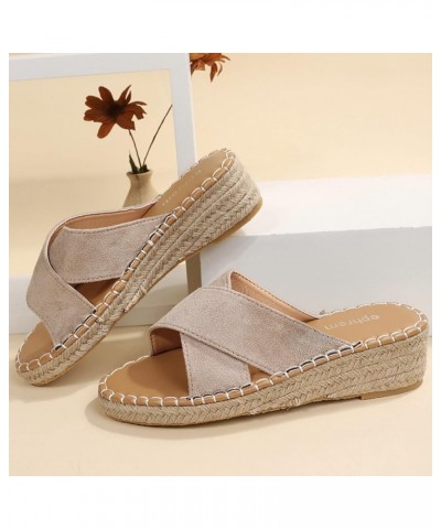 Sandals for Women Casual Summer Platform Espadrille High Heel Sandals 2022 Casual Sandals Shoes Open Toe Roman Shoes a1 Beige...