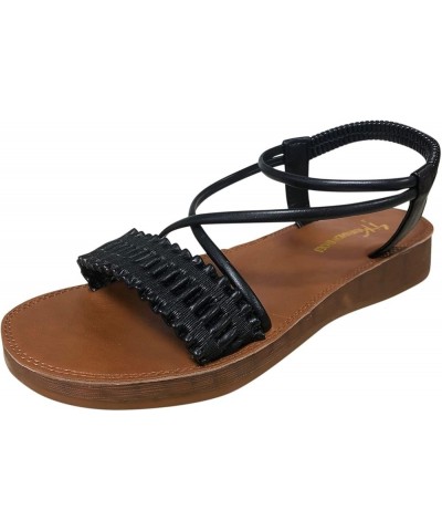 womens gladiator sandals Sandals for Women wide feet ankle strap flat sandal Open Toe Flat Sandal Z 12-black $16.28 Sandals