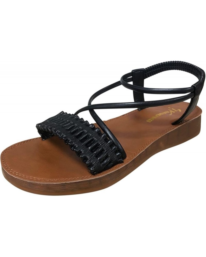 womens gladiator sandals Sandals for Women wide feet ankle strap flat sandal Open Toe Flat Sandal Z 12-black $16.28 Sandals