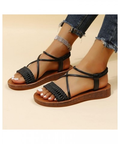 womens gladiator sandals Sandals for Women wide feet ankle strap flat sandal Open Toe Flat Sandal Z 12-black $16.28 Sandals