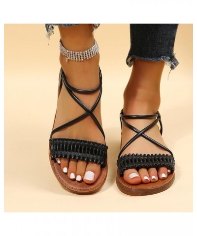 womens gladiator sandals Sandals for Women wide feet ankle strap flat sandal Open Toe Flat Sandal Z 12-black $16.28 Sandals