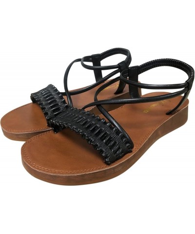 womens gladiator sandals Sandals for Women wide feet ankle strap flat sandal Open Toe Flat Sandal Z 12-black $16.28 Sandals