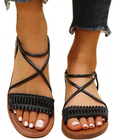 womens gladiator sandals Sandals for Women wide feet ankle strap flat sandal Open Toe Flat Sandal Z 12-black $16.28 Sandals