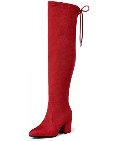 Women's Thigh High Boots Over the knee Stretch Block Heel Fashion Long Boots Red/Gracie-2 $30.20 Boots