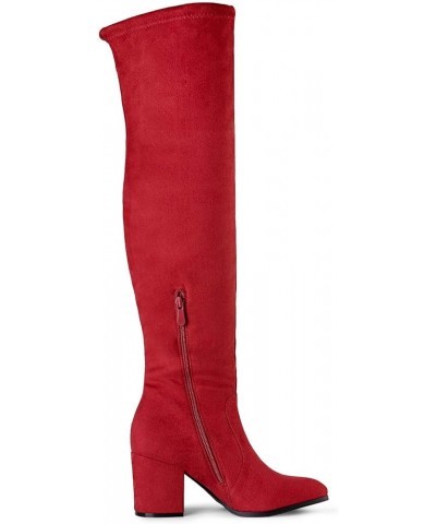 Women's Thigh High Boots Over the knee Stretch Block Heel Fashion Long Boots Red/Gracie-2 $30.20 Boots