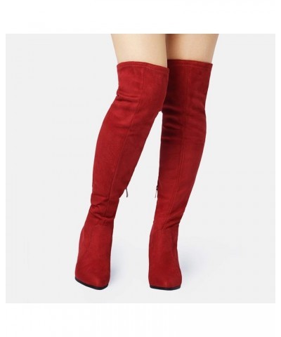 Women's Thigh High Boots Over the knee Stretch Block Heel Fashion Long Boots Red/Gracie-2 $30.20 Boots