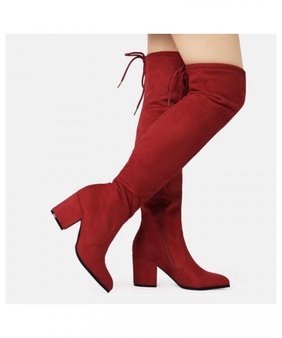 Women's Thigh High Boots Over the knee Stretch Block Heel Fashion Long Boots Red/Gracie-2 $30.20 Boots