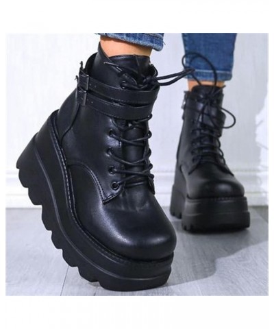 Womens High Platform Goth Ankle Booties Wedges Chunky High Heel Round-Toe Lace up Punk Combat Boots for Women H-black $24.90 ...