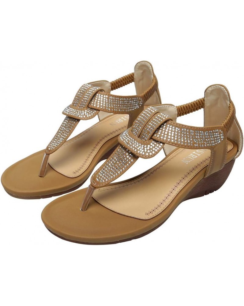 Women's Running Shoes Women's Ladies Crystal Bohemian Ankle Toepost Wedges Beach Sandals Roman Shoes Brown $28.10 Athletic Shoes