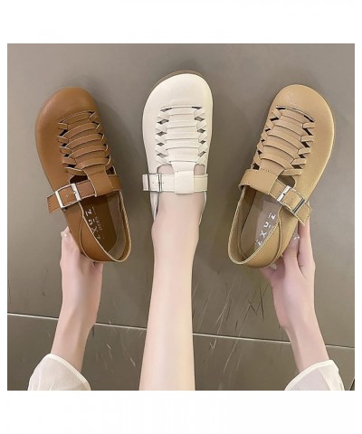 2023 Summer New Casual Flat Sole Single Shoe Hollow Woven Casual Shoes Arch Support Beach Flip Flops (Khaki, 8) 7.5 Brown $18...