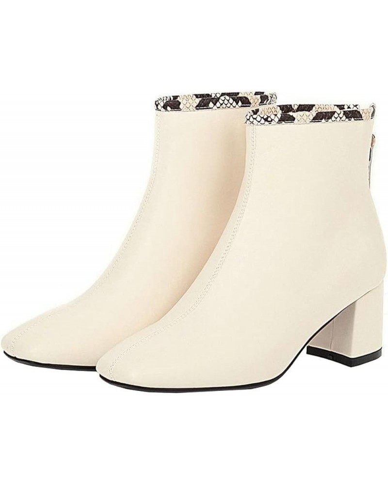 Womens Square Toe Booties Chunky High Heel Zip Up Ankle Boots Beige $30.24 Boots