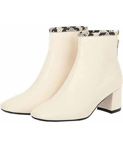 Womens Square Toe Booties Chunky High Heel Zip Up Ankle Boots Beige $30.24 Boots