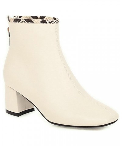 Womens Square Toe Booties Chunky High Heel Zip Up Ankle Boots Beige $30.24 Boots