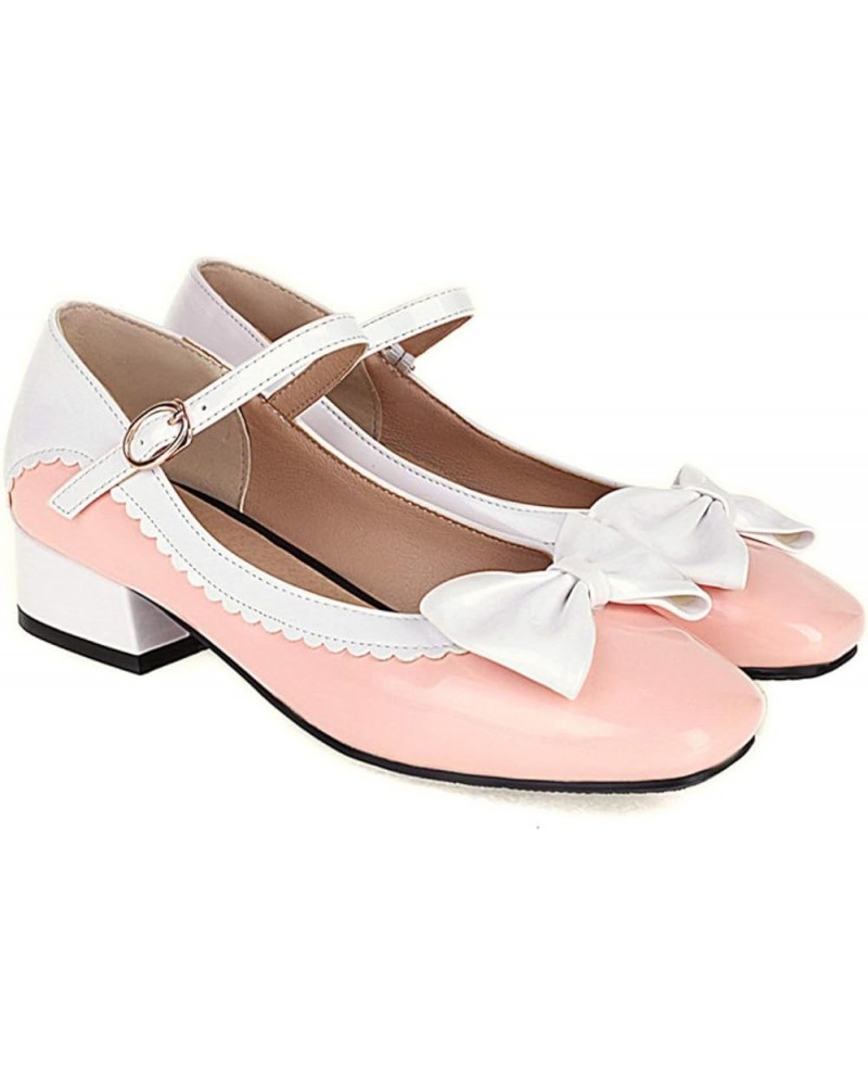 Women Buckle Strap Square Toe Platform Mary Jane Lolita Leather Block Heel Oxford Pumps Shoes Pink $21.47 Oxfords