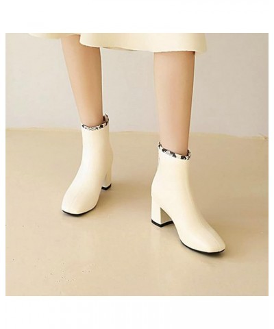 Womens Square Toe Booties Chunky High Heel Zip Up Ankle Boots Beige $30.24 Boots