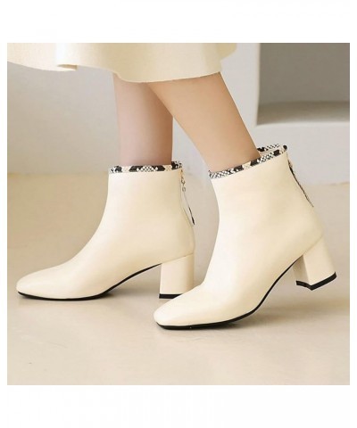 Womens Square Toe Booties Chunky High Heel Zip Up Ankle Boots Beige $30.24 Boots