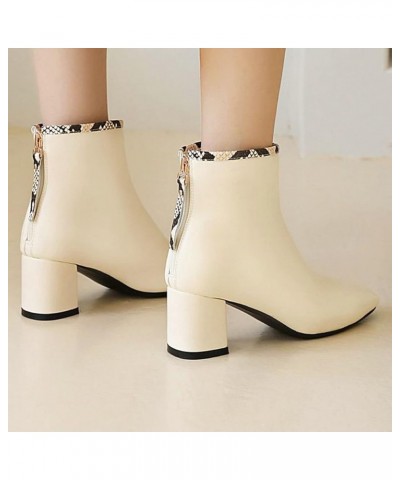 Womens Square Toe Booties Chunky High Heel Zip Up Ankle Boots Beige $30.24 Boots