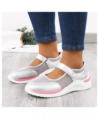 Ladies Fashion Colorblock Mesh Breathable Hook Loop Comfortable Platform Sneaker Wedge Heels for Women Grey $16.19 Athletic S...